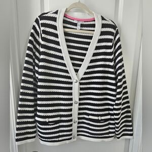 Black & White Striped Women's Cardigan Sweater